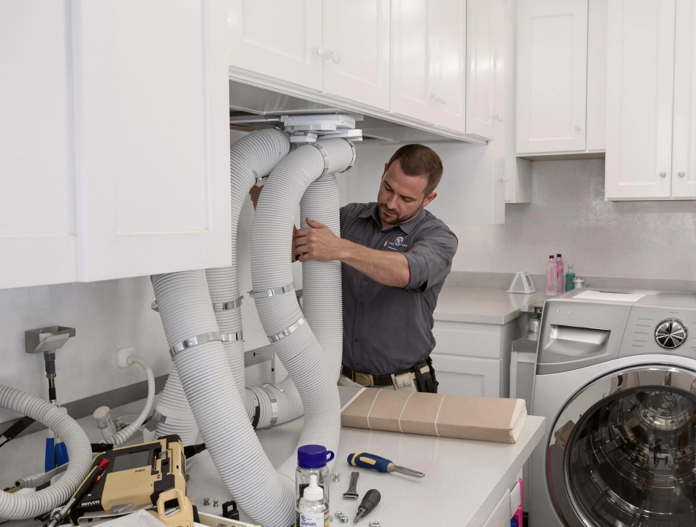 Mount Juliet Dryer Vent Cleaning technician installing a new professional-grade dryer vent hose in Mount Juliet