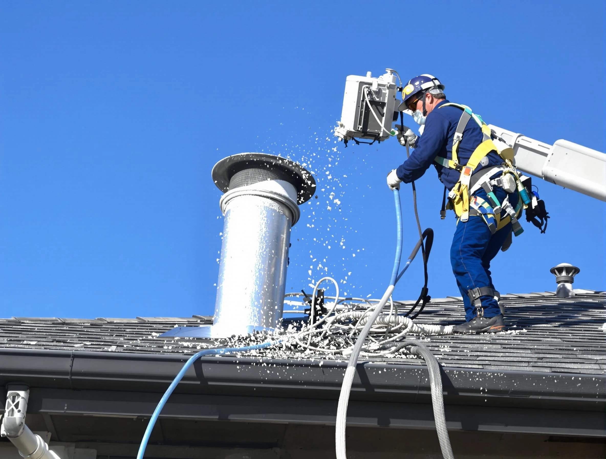 Mount Juliet Dryer Vent Cleaning certified technician safely cleaning a roof-mounted dryer vent in Mount Juliet