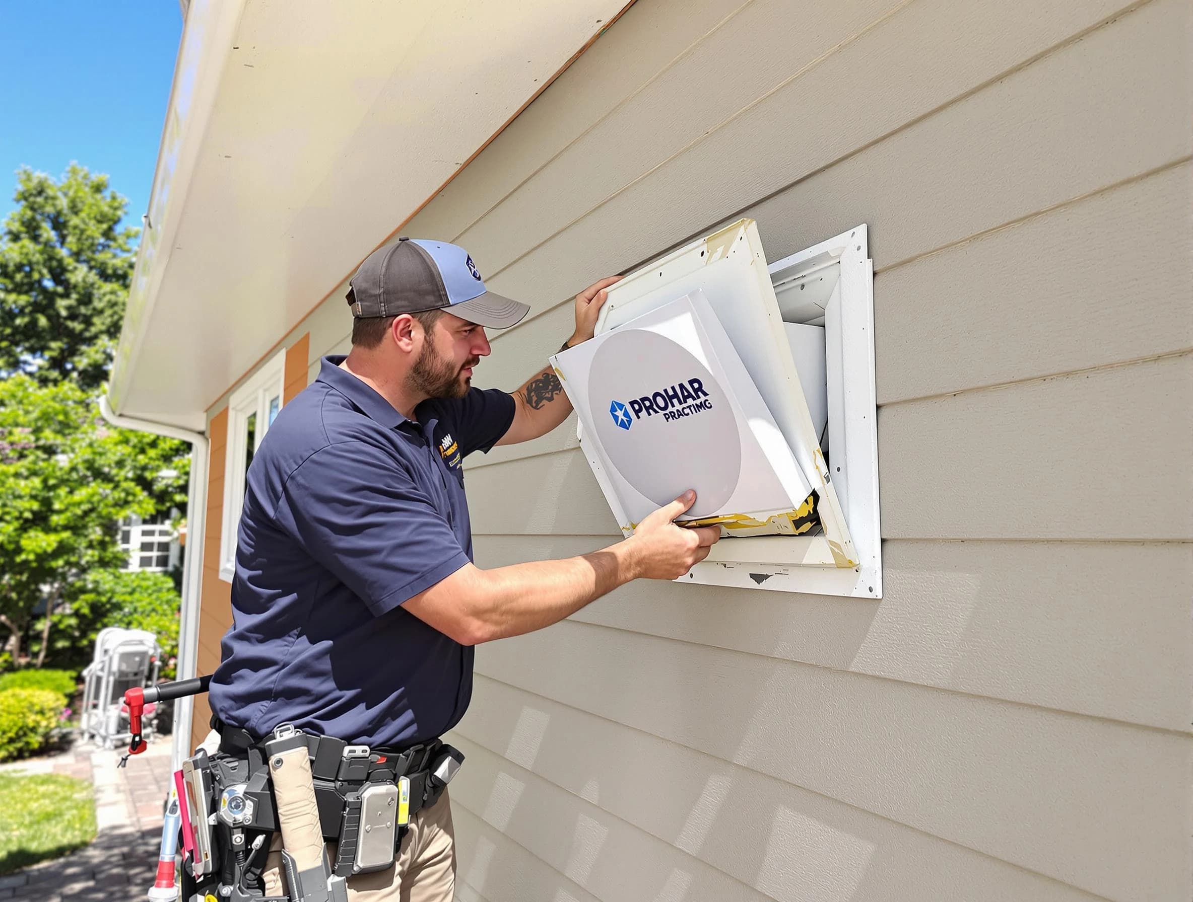 Mount Juliet Dryer Vent Cleaning technician installing a new protective dryer vent cover on a home in Mount Juliet