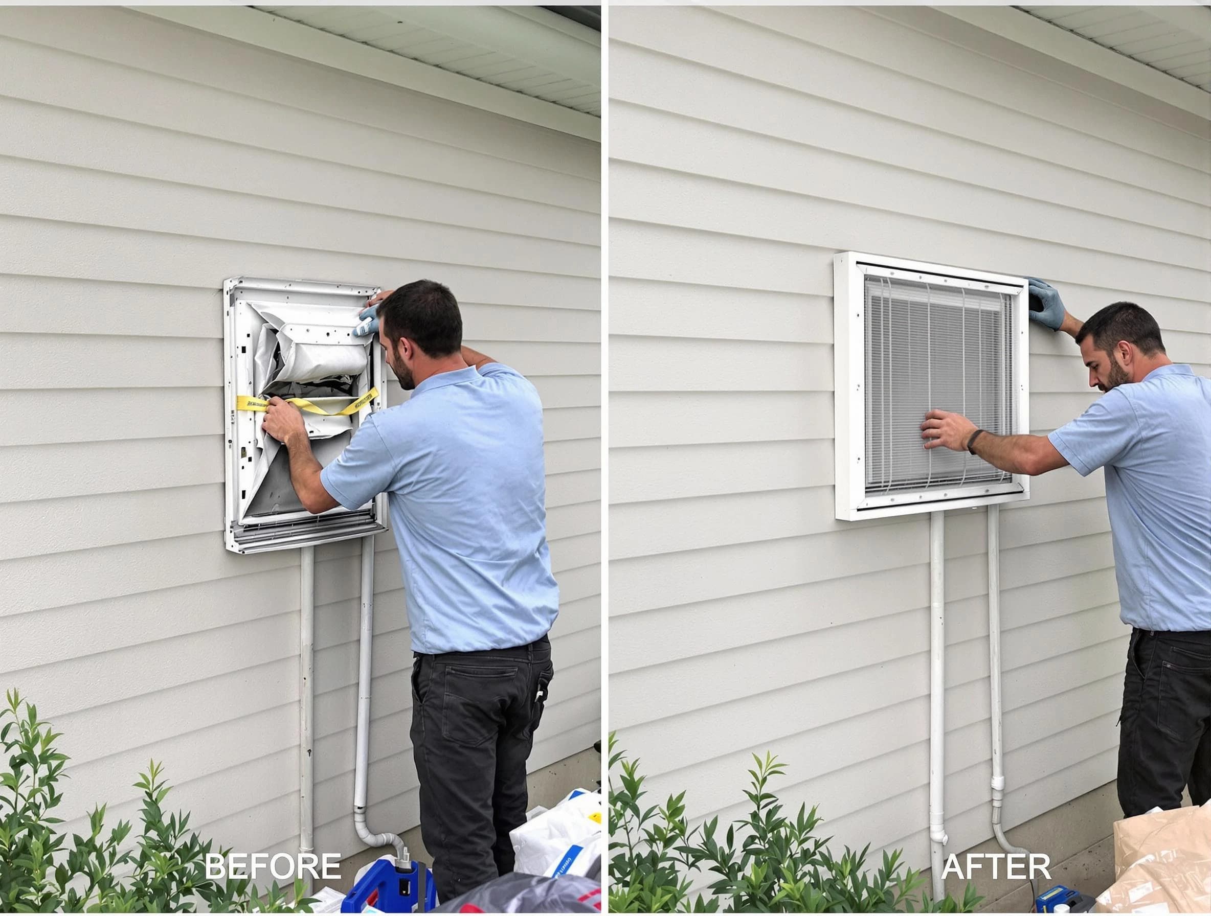 Mount Juliet Dryer Vent Cleaning technician installing high-quality dryer vent cover at a residential property in Mount Juliet