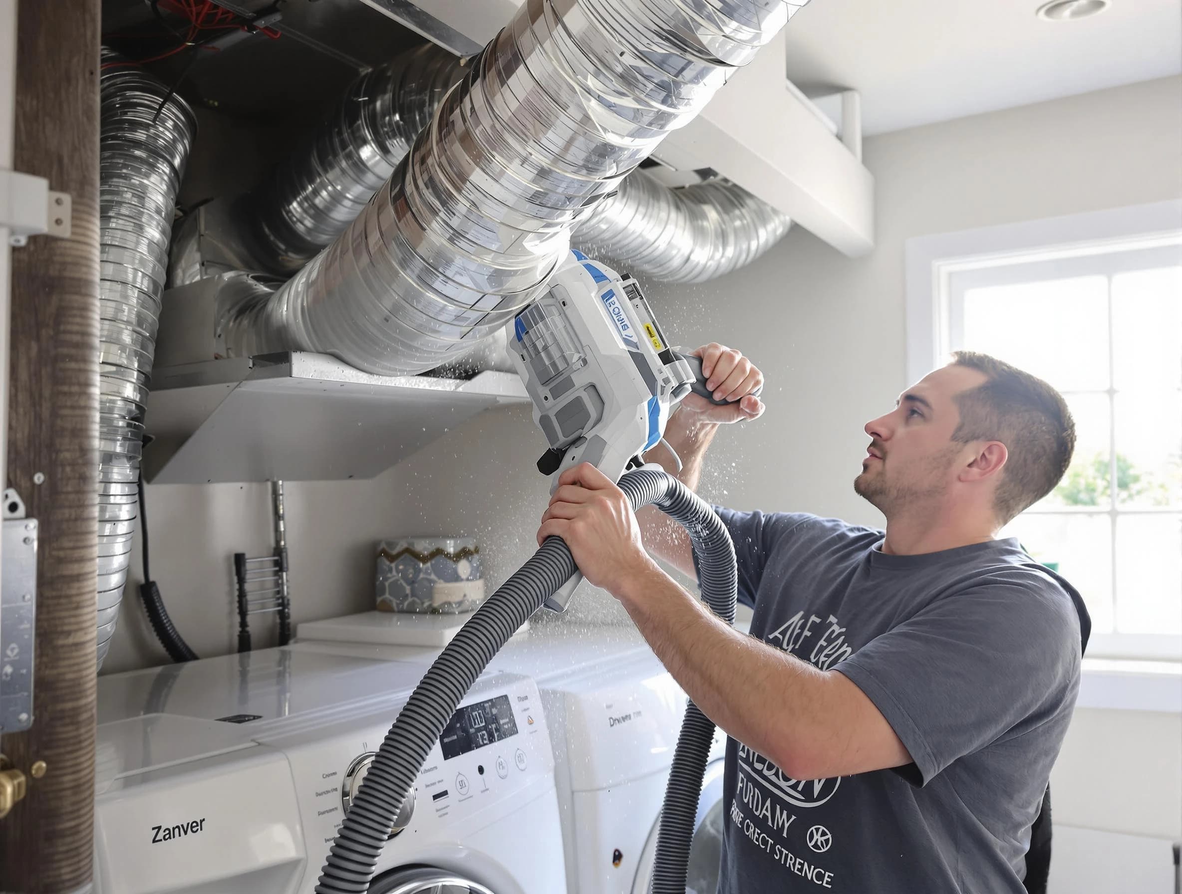 Mount Juliet Dryer Vent Cleaning specialist cleaning deep within a dryer vent duct system in Mount Juliet